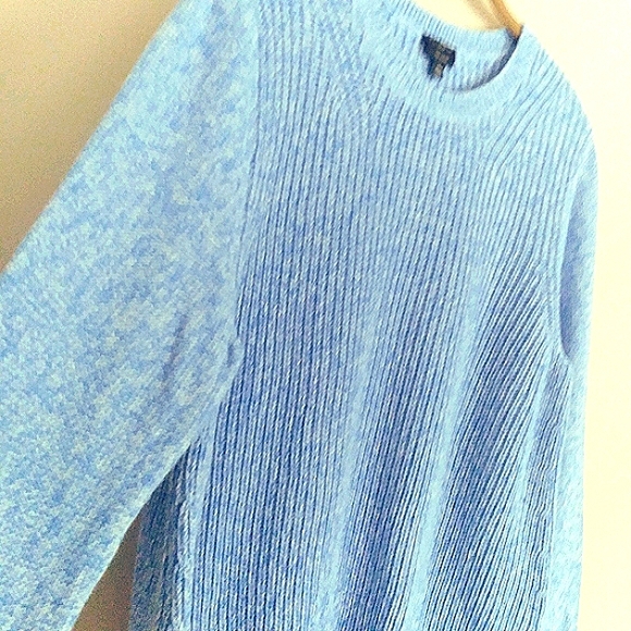 Talbots Sky Blue Preppy 100% Cotton Sweater with Gingham Accent Hem - Picture 2 of 9